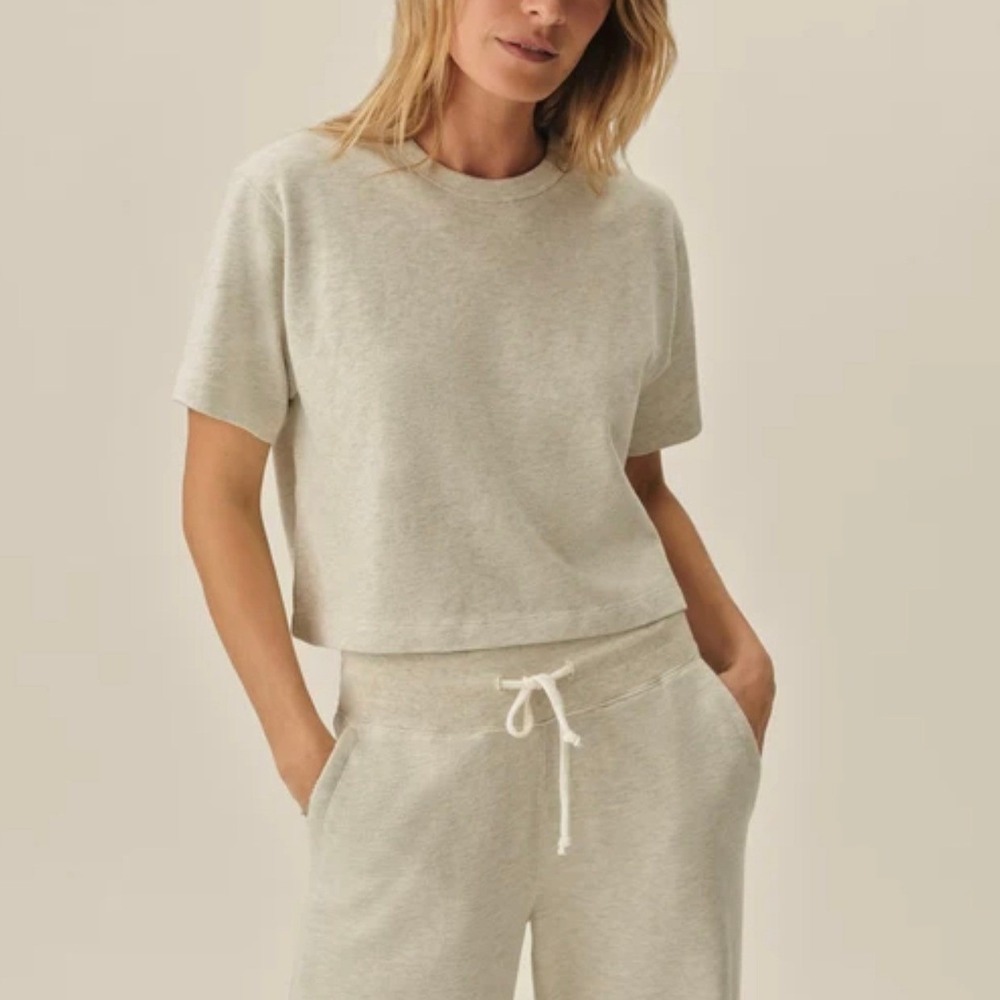 Buck Mason Heather Oat Field-Spec Boyfriend Crop Tee Small NWT
